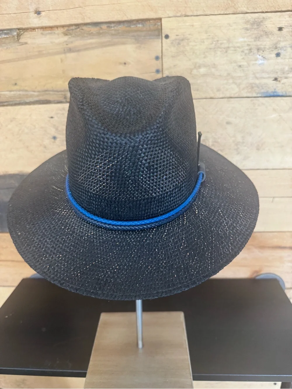 Bailey Of Hollywood Black Straw Fedora with Blue Band